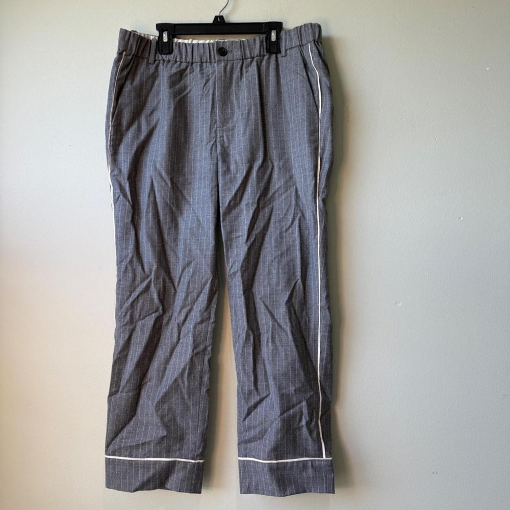 J.Crew Gray Pinstripe Wool Blend Elastic Waist Trousers with Piping Size 8